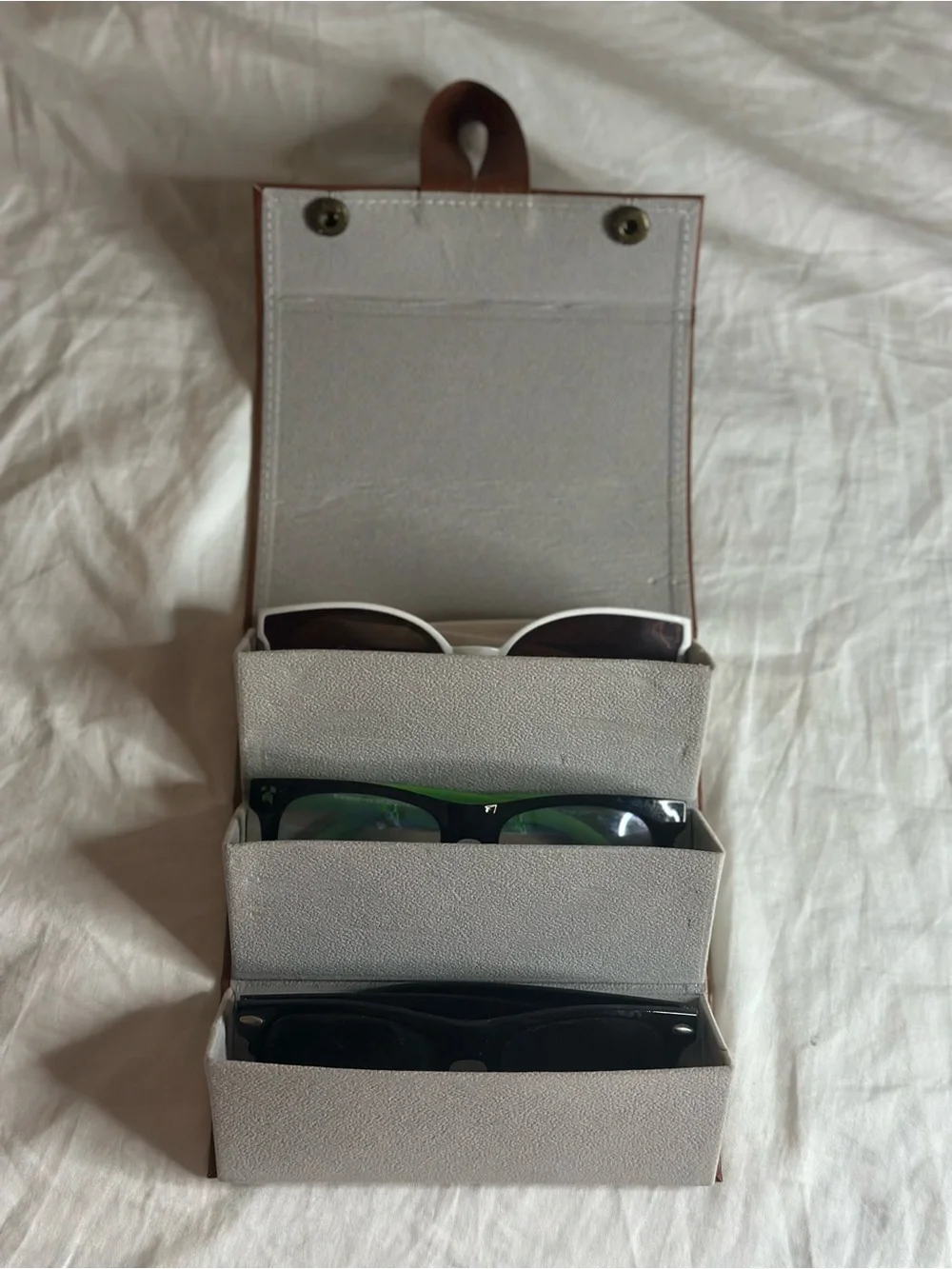 Brown Folding Sunglasses Case | Holds 3 Pair of Glasses &/or Sunglasses